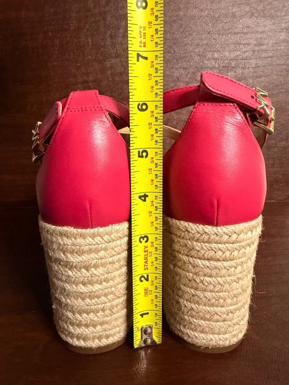 Michael Kors Women’s Hot Pink Espadrille Wedge Sandals Size 8.5 Gold Accents